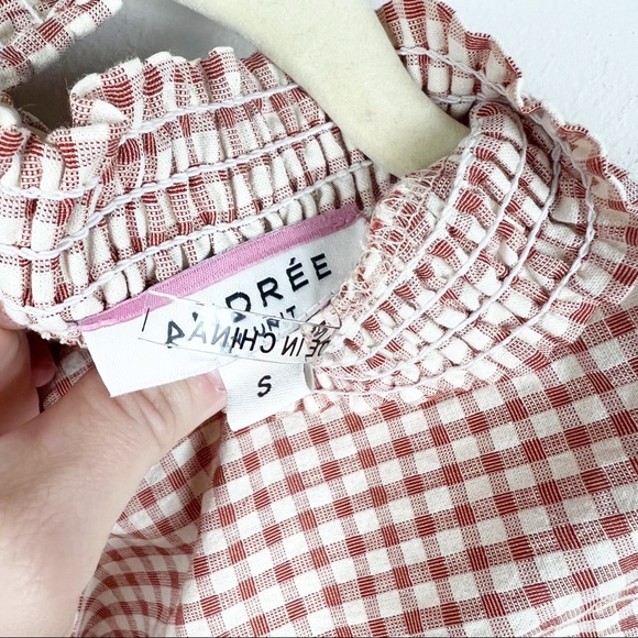 Andree by Unit Ivory and Rust Gingham Peasant Top - Picture 7 of 7